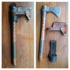 Rmk Knives On Instagram Custom Throwing Hawk Hand Made Leather Sheath And Belt Slide I M Giving This One Away Over Axe Sheath Tomahawk Axe Throwing Axe