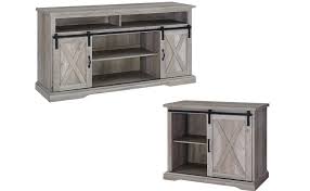 Combining a rustic, modern farmhouse and traditional appeal for an overall stylish addition to your space. Amazon Com Home Square 2 Piece Farmhouse Barn Door Highboy Tv Stand Console And Buffet Side Accent Cabinet Table Set In Rustic Gray Oak Furniture Decor