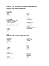Dalam tes verbal ini kemampuan dan kecakapan berbahasa baik penguasaan perbendaharaan kata, tata bahasa, maupun dalam tes verbal ini terdiri dari tes padanan kata (sinonim), tes lawan kata (antonim), tes perbandingan kata (analogi), dan tes pemahaman wacana. Contoh Soal Latihan Kemampuan Verbal