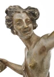 Sold at Auction: Marcel Bouraine, Marcel Andre Bouraine (French, 1886  -1948), Art Deco Female Dancer Holding "Comedy" and "Tragedy" Masks