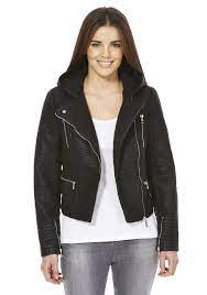 F Amp F Hooded Leather Look Biker Jacket Fashion Biker Jacket Jackets