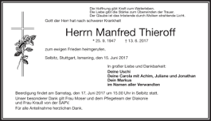 Traueranzeigen von Manfred Thieroff