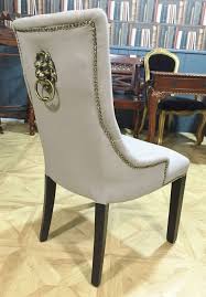 Knocker Lion Chair Grey Linen Sliver Button Luxury Contemporary Dining Ring Dining Chairs Linen Dining Chairs Chair