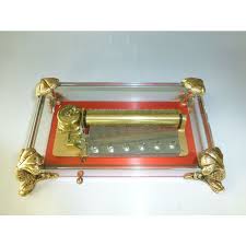 Vintage reuge wooden music box swiss music boxes green wooden box yellow velvet lining swiss musical movements always bird music boxes. Vintage Swiss Reuge 72 Music Box Crystal Clear Glass Case Large Dolphin Legs On Ebid United States 152833747