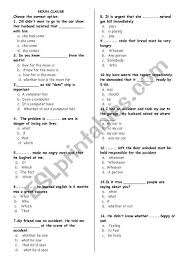 Noun Clause Worksheet