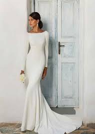 Sr1146 Round Neck White Satin Wedding Dresses Mermaid Bridal Dresses With Train Justin Alexander Wedding Dress Wedding Dresses Winter Wedding Dress