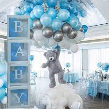 Just add guests, food, flatware, games: Amazon Com Baby Balloon Box 58 Pcs Set Baby Shower Boxes Transparent Balloon Box With 42 Free Balloons Blue Silver White Baby Shower Decorations Balloon Clear Box Blue Health Personal Care