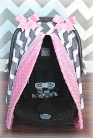 Minky Carseat Canopy Car Seat Cover Light Pink Gray Grey White Chevron Polka Dots Bows Baby Girl B Baby Girl Car Seats Baby Girl Car Baby Car Seats