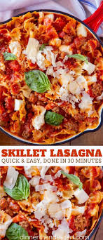 Easy Skillet Lasagna Is A Hearty Cheesy One Pot Dinner Made With Ground Beef Ricotta Cheese And Far Skillet Lasagna Farfalle Recipes Farfalle Pasta Recipes