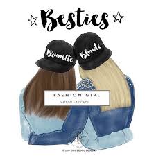 Besties Clip Art Best Friends Illustration Fashion Illustration Blonde And Brunette Clipart Digital Clip Art Illustration Mode Freunde Illustration Besties