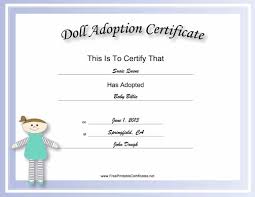 Great For Clubs Organizations And Classes This Free Printable Doll Adoption Certifica Adoption Certificate Birth Certificate Template Certificate Templates