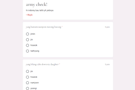 Ujian army google form adalah sebuah tes ujian untuk seorang yang mengidolakan army. Quiz Link Ujian Khusus Army Seberapa Army Kamu
