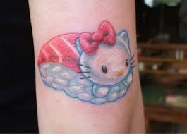 #hello kitty #hello kitty stick n poke #stick and poke #hello kitty tattoo #hand poke #new yattooooo #mine #my fave tattoo so far gonna redo my gloomy bear soon. Hello Kitty Sushi Blt Hearts And 12 Other Awesomely Awkward Food Tattoos Cbk Citizen Brooklyn