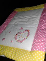 Babyquilt Pink Heart Handembroidery Yellow Newborn Srilanka Freedelivery Baby Quilts Quilts Baby