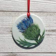 Scottish Thistle Hanging Decoration Ceramic Wall Hanging Etsy Christmas Ornaments Gifts Scottish Gifts Thistle Decor