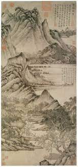 wang meng 王蒙 花溪渔隐图台北故宫博物院藏 全图境界幽深 气势雄浑 景物丰茂 两岸桃花盛开 洋溢着盎然春意 反映出作者对于大自然的眷恋 对于隐居生活的流连 王蒙画山 chinese art painting chinese landscape painting chinese landscape