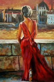 Painting Titled Lady In Red By Emerico Toth Female Art Painting Red Art Red Painting