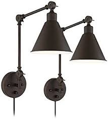 Wray Bronze Metal Plug In Wall Lamp Set Of 2 Amazon Com Can Buy A Metal Bronze Cord Cover On Plug In Wall Lamp Farmhouse Wall Sconces Swing Arm Wall Lamps