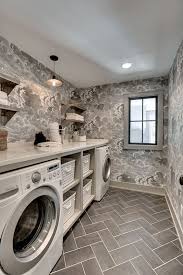 Shelves stretch over the washer and dryer and there's enough space beside them to why not have a combination bathroom and laundry center? 27 Stylish Basement Laundry Room Ideas For Your House Remodel Or Move