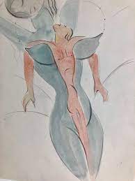 Man Hanging on Breasts of Woman M/M Fantasy Painting-1920s-Bertram Hartman  | eBay
