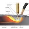 The gun feeds a shielding gas alongside the electrode helping protect the weld pool from airborne contaminants. 1