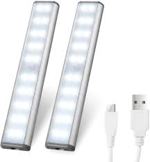 Amazon Com Motion Sensor Cabinet Lights Usb Rechargeable 20 Led Portable Cordless Closet Lighting Wireless Under Counter Light Bar Magnetic Removable Stick On Anywhere For Wardrobe Cupboard Stairs 2 Pack Home Kitchen