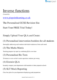 Find the inverse of the function h(x) = log 10 (x). Inverse Functions Gcse Worksheet Teaching Resources