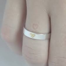 Heart Imprint Ring Hidden Heart Sterling Silver Ring With Tiny Gold Plated Heart And Carved Heart On Silver Rings Sterling Silver Rings Gold And Silver Rings