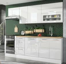 Reeded glass cabinet in the center offers textural contrast in this kitchen space. 240cm White Gloss Modern Kitchen 7 Cabinet Set Soft Close Legs Chrome Handles 670534804100 Ebay