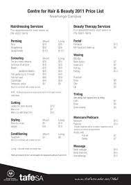 Employment opportunities for a beauty therapist. Centre For Hair Amp Beauty 2011 Price List Tafe Sa