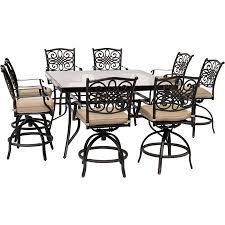 3 out of 5 stars. Customer Favorite Hanover Traditions 9 Piece High Dining Set In Natural Oat With 8 Swivel Chairs And A 60 In Square Glass Top Table Accuweather Shop