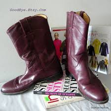 Vintage Justin Roper Boots Eggplant Leather Ladies Size 9 N