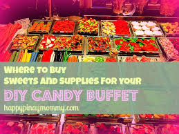 What diy ideas can you provide for choosing a good table and linens for a wedding or party candy station? Where To Buy Supplies For Diy Candy Buffets In The Philippines Happy Pinay Mommy
