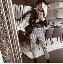 Black And White Gingham Pants Black White Gingham Double Zippers Legging Skinny Pants With Images Side Stripe Trousers Checker Pants Plaid Pants