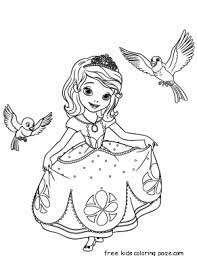 These princess coloring pages with long flowing gowns, unicorns and a handsome prince would make their dream more exciting. Printable Disney Princesses Sofia The First Coloring Page Princess Coloring Pages Disney Princess Coloring Pages Bird Coloring Pages