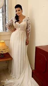 Plus Size Wedding Gown With Long Lace Sleeves And Chiffon Skirt Chloe Stu Plus Wedding Dresses Plus Size Wedding Dresses With Sleeves Lace Dress With Sleeves