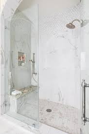 Well you're in luck, because here they come. Mixed Gray Marble Shower Tiles With Marble Chair Rail Tiles Transitional Bathroom