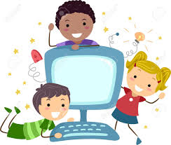 Illustration Of Kids Posing With A Computer Stock Photo, Picture And  Royalty Free Image. Image 10132503.
