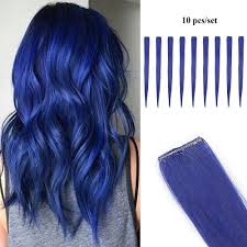 Blue hair does not naturally occur in human hair pigmentation, although the hair of some animals (such as dog coats) is described as blue. Hair Extensions Clip Colourful Hair Strands Rainbow Coloured Hairpiece Extensions 10 Pieces Straight Dark Blue Straight 10 Pieces 80 G Amazon De Beauty