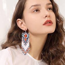 Southern west Long Beaded Tassel Earrings