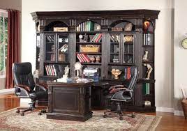 Living room, bedroom, dining room, patio Venezia 7 Piece Peninsula Desk Bookcase Library Wall In Vintage Burnished Black Finish By Parker House
