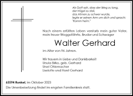 Traueranzeigen von Walter Gerhard