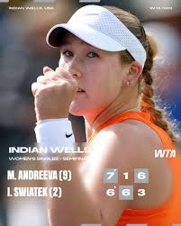 WOW! What a performance 🔥🔥 17-year-old Mirra Andreeva defeats defending  champion and 5-time Grand Slam champion Iga Swiatek (WTA 2) with stunning  tennis to reach her first-ever final in Indian Wells! 💪💥