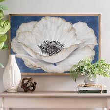 Import flowers is a wholesale floral shop in nashville, but it's open to the public. White Flower On Navy Framed Canvas Art Print Kirklands