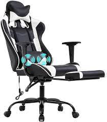 These chairs are built to deliver comfort over long, hard gaming sessions. Amazon Com Pc Gaming Chair Racing Office Chair Ergonomic Desk Chair Massage Pu Leather Recliner Computer Chair With Lumbar Support Headrest Armrest Footrest Rolling Swivel Task Chair For Adults White Furniture Decor