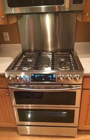 Samsung Flex Duo 5 8 Cu Ft Slide In Double Oven Gas Range With Self Cleaning Convection Oven In Stainles Gas Range Double Oven Gas Stoves Kitchen Double Oven