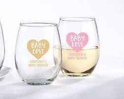 Personalized 9 Oz Printed Stemless Wine Glass Baby Love Baby Shower Gifts For Guests Baby Shower Favours For Guests Baby Shower Party Favors