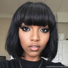 black bob care haircut with bangs and red streaks Prompts