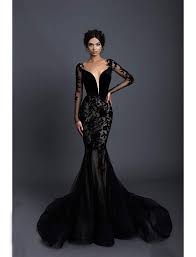 Tarik Ediz - 93656 Floral Applique Illusion Bateau Mermaid Dress Black Mermaid Dress Black Wedding Dresses Gothic Wedding Dress