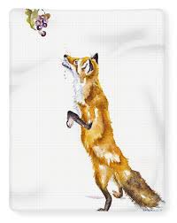 One hot summer's day a fox was strolling through an orchard till he came to a bunch of grapes just ripening on a vine which had been trained over a lofty branch. The Fox And The Grapes Fleece Blanket For Sale By Debra Hall